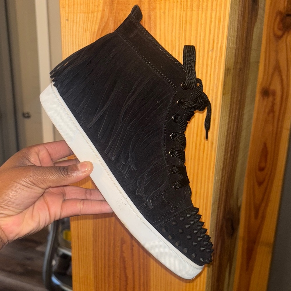 Christian Louboutin Black Suede Spiked High-Top Sneakers - Picture 3 of 10